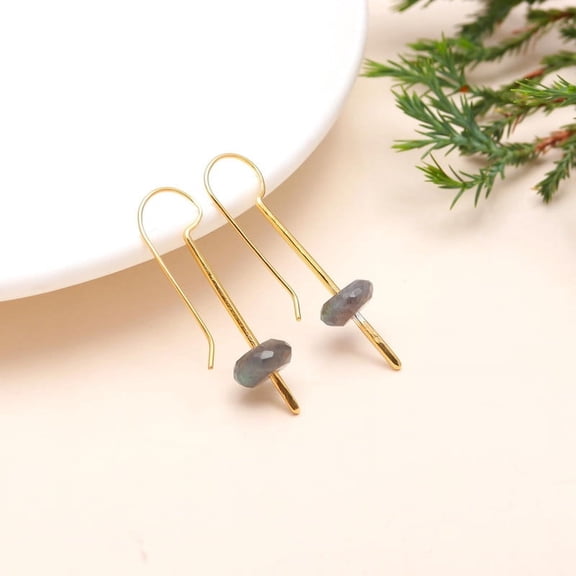 Handmade 925 Sterling Silver Labradorite Drop Earrings for Women – Gold Plated Earwire, Lightweight Dangle Boho Jewelry Gift