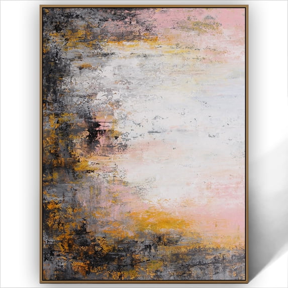 Handmade Abstract Painting - Golden Pink & Grey Wall Art, Modern Texture for Home Decor, Contemporary Artwork, Elegant Living Room Canvas Unstretched (Rolled) 30x30 inches