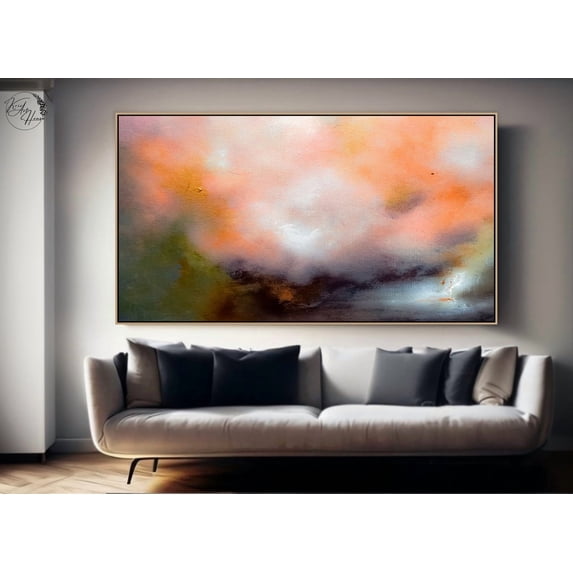 Handmade Abstract Wall Art Painting, Modern Canvas Decor, Colorful Living Room Artwork, Large Original Home Wall Painting Black Floating Frame 36x48 inches