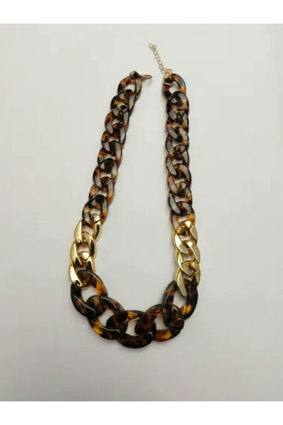 Handmade Acrylic Leopard Choker Gold Cuban Link Chain Chunky Necklace Jewelry