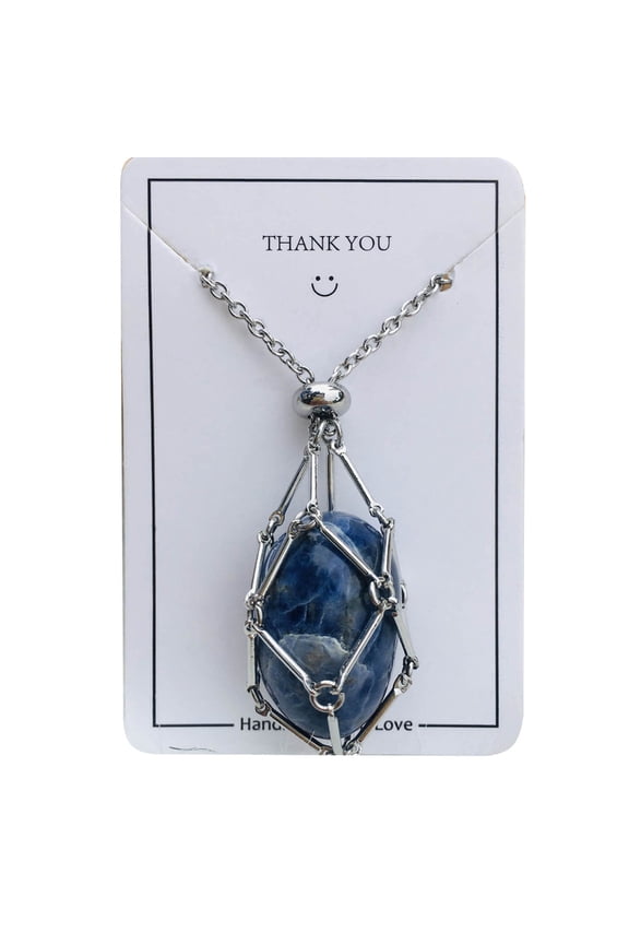 Handmade Adjustable Crystal Cage Necklace Natural Stone Net Holder Pendant Neck Chain Stylish Neckwear Elegant Accessory
