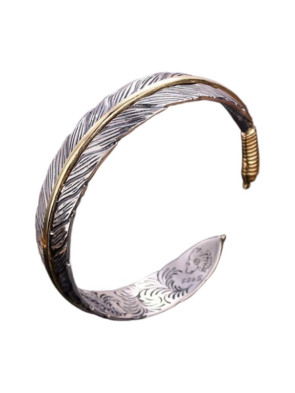Handmade Adjustable Feathered Shaped Cuff Ethnic Wide Unisex Bangle Anniversary Jewelry For Women And Men