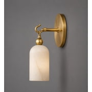 Handmade Alabaster Brass Wall Sconce, Natural Stone Vanity Light, Luxury Bedroom Lamp