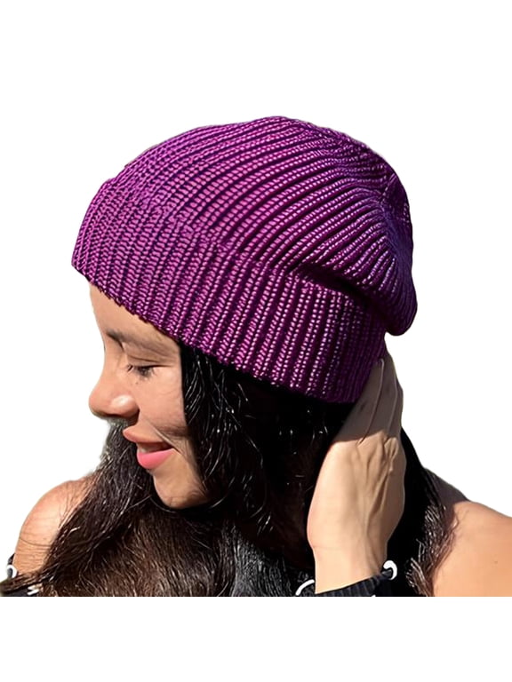 Handmade Alpaca Beanie Hat for Men & Women, English Stitch 100% Baby Alpaca Winter Hats Knit Skull Knitted Ski Cap Unisex - Purple