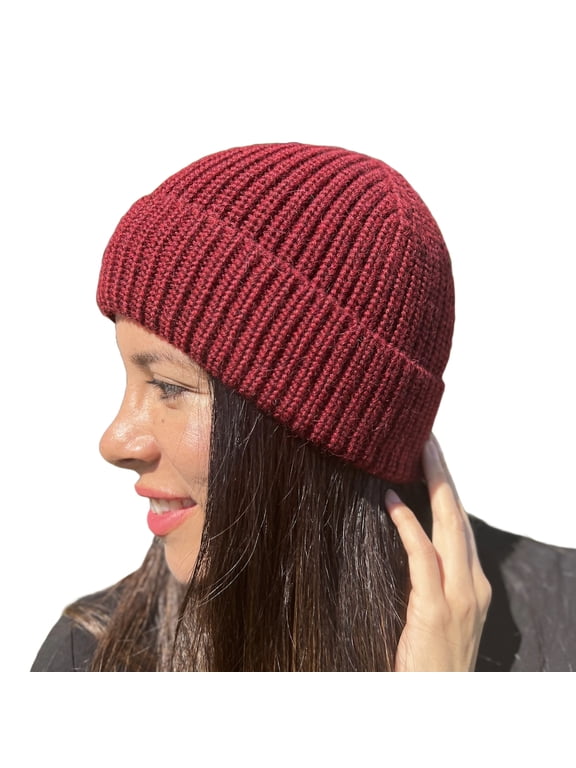 Handmade Alpaca Beanie Hat for Men & Women, English Stitch 100% Baby Alpaca Winter Hats Knit Skull Knitted Ski Cap Unisex - Wine
