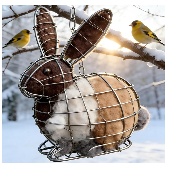 Handmade Alpaca Fiber Bird Nest Hanging Ornament - Easter Reusable Natural Habitat for Birds, for Garden & Yard, for Bird Lovers - 1Pc(Bunny)
