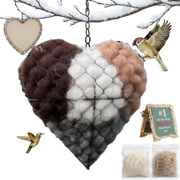 Handmade Alpaca Fiber Bird Nesting Heart,Alpaca Fiber Bird Material House,Wool Nest Starter Hummingbird Houses Nester Winter Shelter Nature for Garden Art Birdhouse Outside Gifts for Birds Lovers