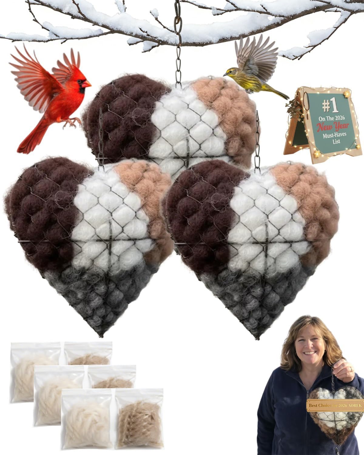 Handmade Alpaca Fiber Bird Nesting Heart, Birds Nests Material Holder ...