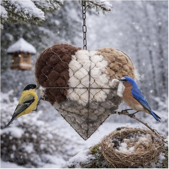 Handmade Alpaca Fiber Bird Nesting Heart, Natural Nesting Material Holder, Nestings Houses Design, Hummingbird Nest Boxes, Alpaca Fiber Bird Box for Wild Birds,for Garden,Yard