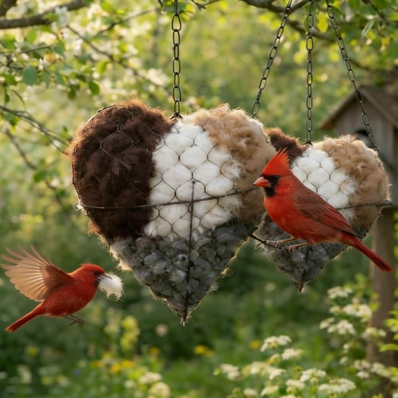 Handmade Alpaca Fiber Bird Nesting Heart, Refillable Alpaca Fiber Bird Nesting Material Holder, Winter Wild Bird Tree Shelter, for Outside Garden Art Birdhouse, Birds Lovers (1PC)