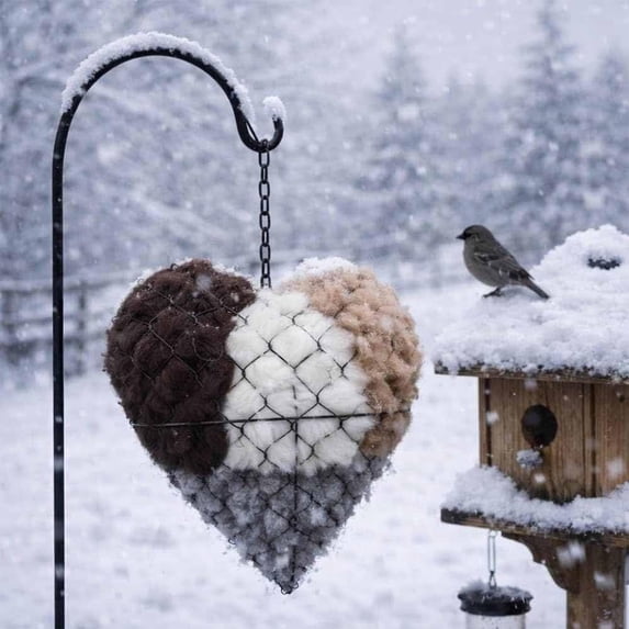 Handmade Alpaca Fiber Bird Nesting Heart, Refillable Alpaca Fiber Bird Nesting Material Holder, Winter Wild Bird Tree Shelter, for Outside Garden Art Birdhouse, Birds Lovers(Excluding fillers)