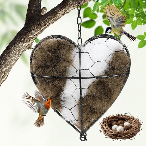 Handmade Alpaca Fiber Bird Nesting Heart - Refillable Bird Nesting Material Holder for Bird Nesting - Outdoor Garden Dispenser & Nesting Material for Wild Birds