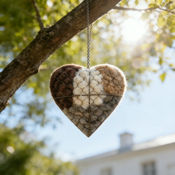 Handmade Alpaca Fiber Bird Nesting Heart, Refillable Birds Haven Heart Shape Hummingbird Nesting, Winter Tree Shelter for Wild Bird, Hummingbird House & Unique Garden Art Gift for Birds Lovers 1PC