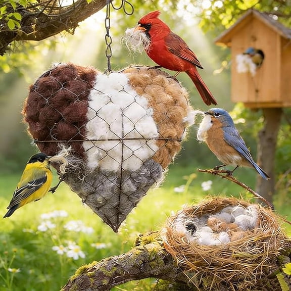 Handmade Alpaca Fiber Bird Nesting Heart, Refillable Birds Haven Heart-Shaped Hummingbird Nest, Winter Tree Shelter for Wild Birds, Gifts for Hummingbirds Lovers Garden Yard