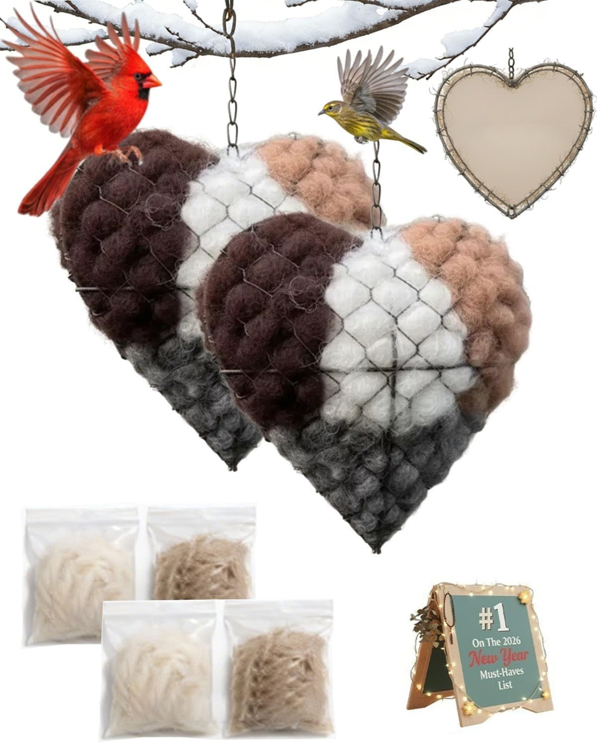 Handmade Alpaca Fiber Bird Nesting Heart, Winter Tree Shelter for Wild ...