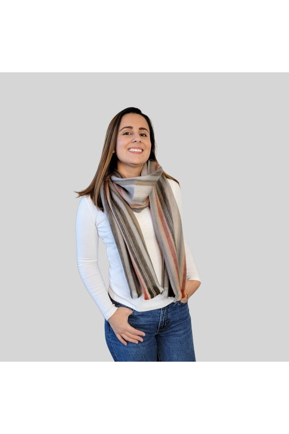 Handmade Alpaca Wool Beige Striped Scarf