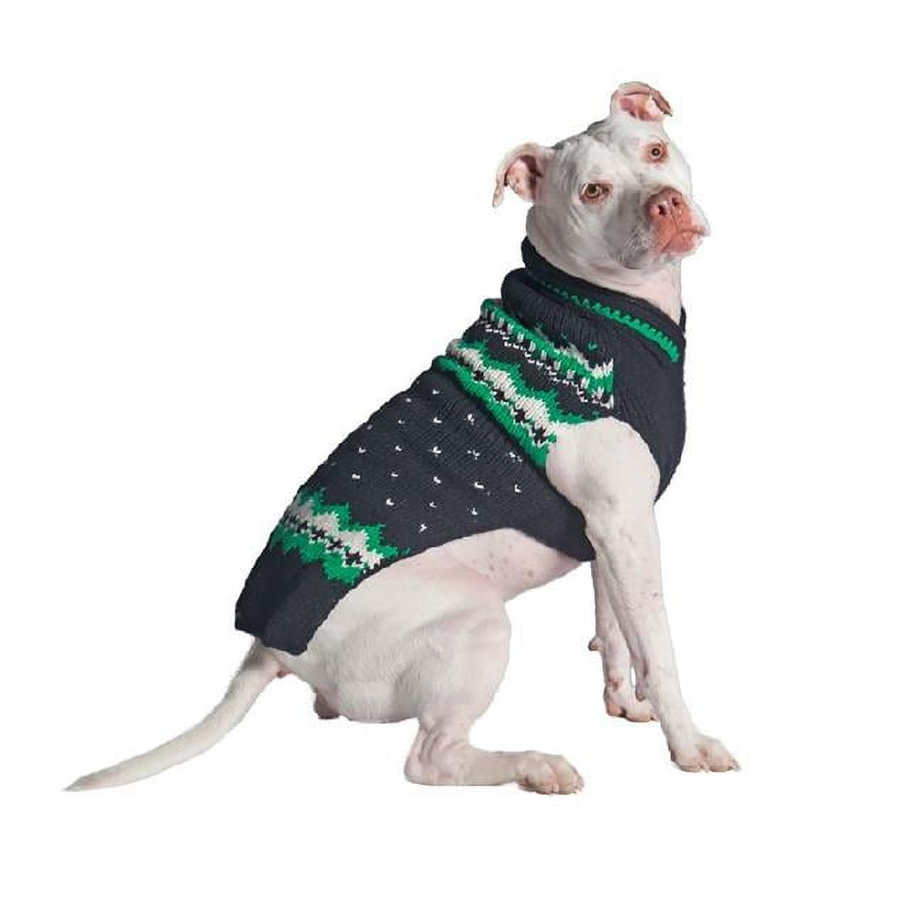 Handmade Alpine Fair Isle Wool Dog Sweater Navy and Green XX