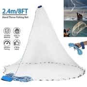 Handmade American Saltwater Fishing Cast Net with Heavy Duty Real Zinc Sinker Weights for Bait Trap Fish 8Ft Diameter, 3/8 Inch Mesh Size