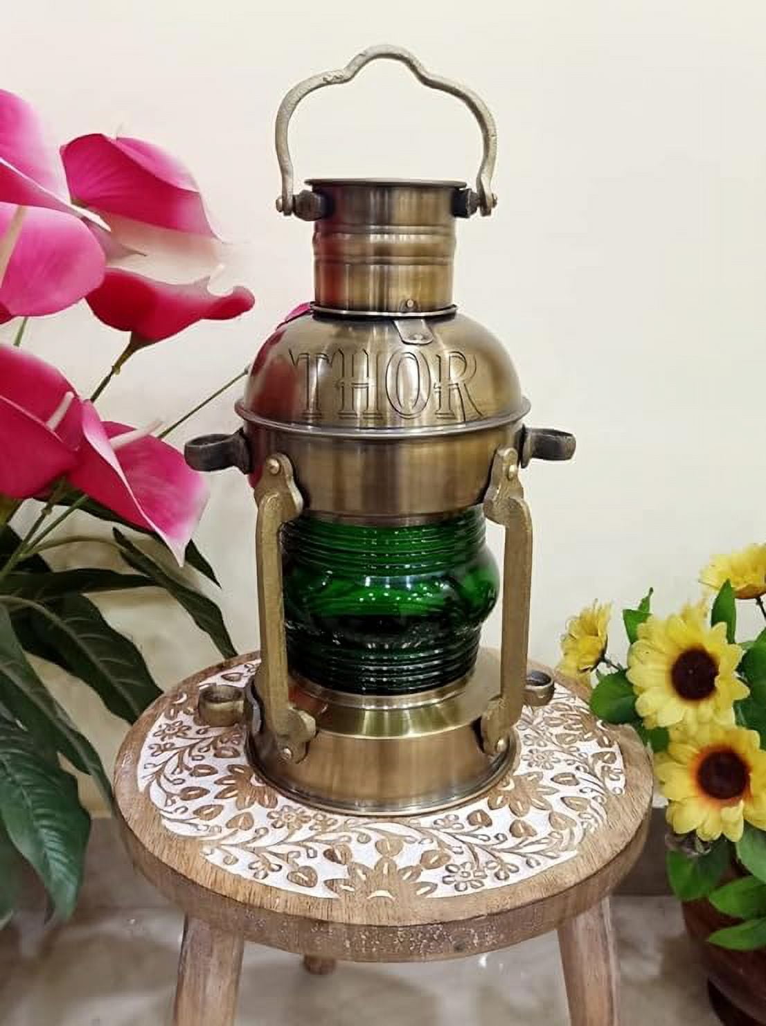 Handmade Antique Nautical Large Ship Boat Oil Lantern-Maritime Collectible Decorative-Boat Lamps-Nursery Green Oil Lamp-Vinatge Lighting Lamp Rustic Vintage Home Decor Gifts