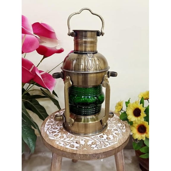 Handmade Antique Nautical Large Ship Boat Oil Lantern-Maritime Collectible Decorative-Boat Lamps-Nursery Green Oil Lamp-Vinatge Lighting Lamp Rustic Vintage Home Decor Gifts