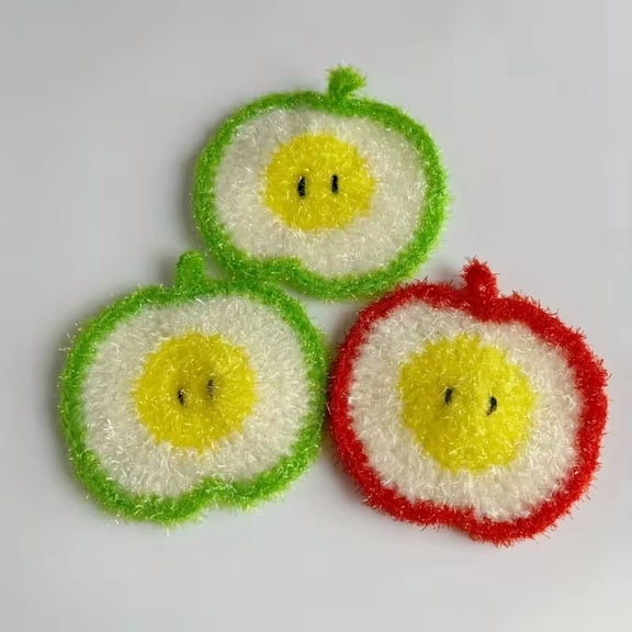 Handmade Apple Pattern Kitchen Dish Cloths - 3 Pack Multi-Purpose Cleaning Towels