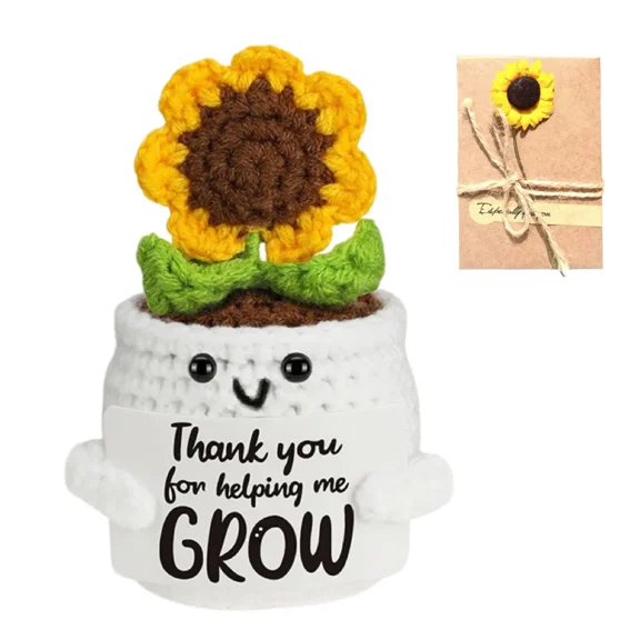 Handmade Appreciation Gifts for Teacher Women - Thank You Gifts for Woman Coworkers Boss Lady, Thank You for Helping Me Grow Crochet Sunflower for Teachers Last Day of School Back to School
