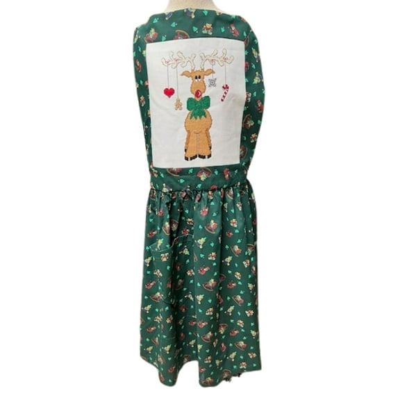 Handmade Apron with Rudolph Cross-Stitch Panel for Home or Restaurant