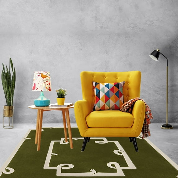 Handmade Area Rug, Green Carpet 12x15, Living room, Bedroom, Tufted Rugs, Geometric Design