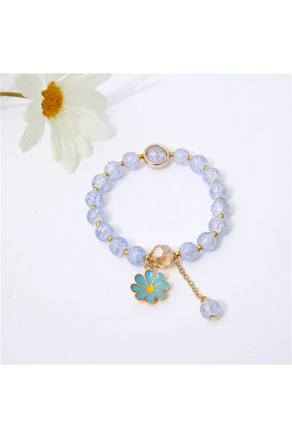Handmade Artificial Crystal Sunflower Bracelet For Women, Fashion Flower String Beads Bracelet, Travel Gift