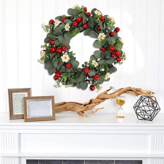 Handmade Artificial Flower Christmas Wreath for Front Door Decor, 18 Inch All Season Floral Hanging Wreath for Home Indoor Outdoor Window Fireplace Wall Wedding Party Decorations