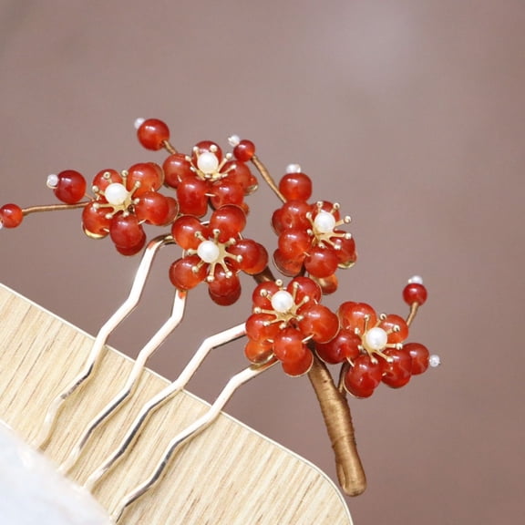 Handmade Artificial Flower Comb Chinese Style Hairpin Updo Accessory Traditional Decor
