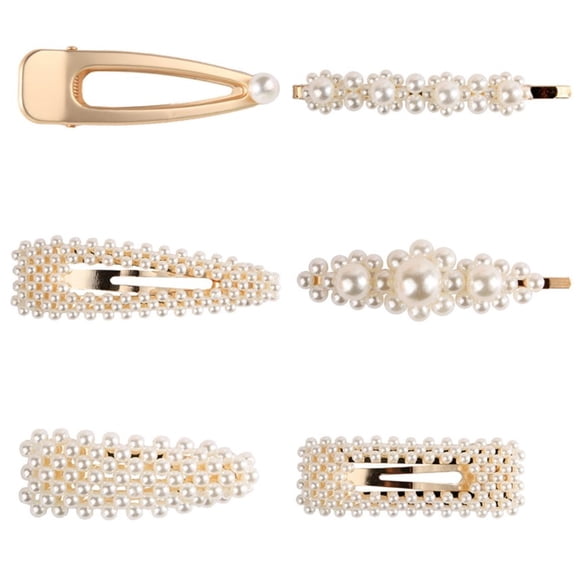 Handmade Artificial Pearl Hair Barrettes,6 Pcs Snap Pearl Large Hair Clips,Pins Barrette Ties Hair,Hand-Woven Pearl Hair Clips,Beautiful Hairpins for Wedding Bridal Bridesmaid (White)