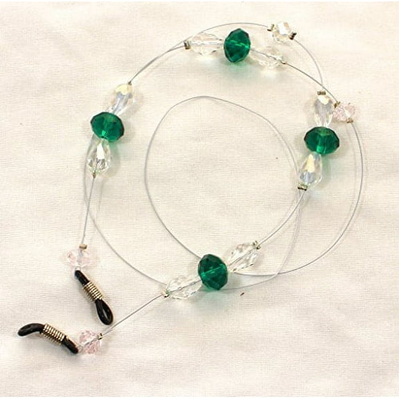Handmade Artisan Emerald Green Crystal Eyeglass Lanyard Chain.