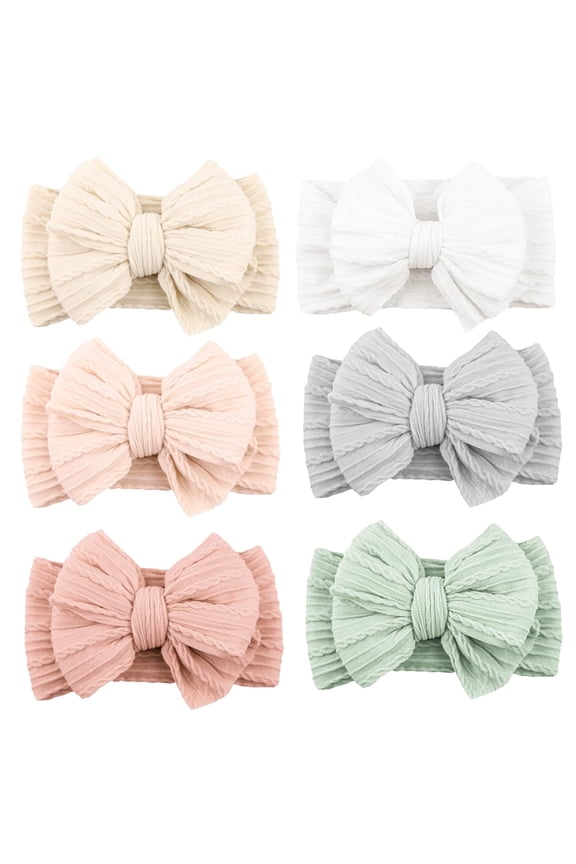 Handmade Baby Headbands Soft Stretchy Nylon Hair Bands with Bows for Newborn Infant Baby Toddler Girls- Pack of 6