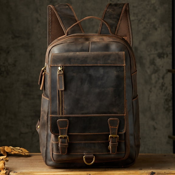 Handmade Backpack Men's First Layer Cowhide Retro,Brown