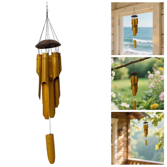Handmade Bamboo and Coconut Wind Chimes Outdoor 25 Inch Wooden Deep Tone Musical Windchime for Garden Patio Porch Balcony Home Decoration Natural Soothing Relaxing Sounds