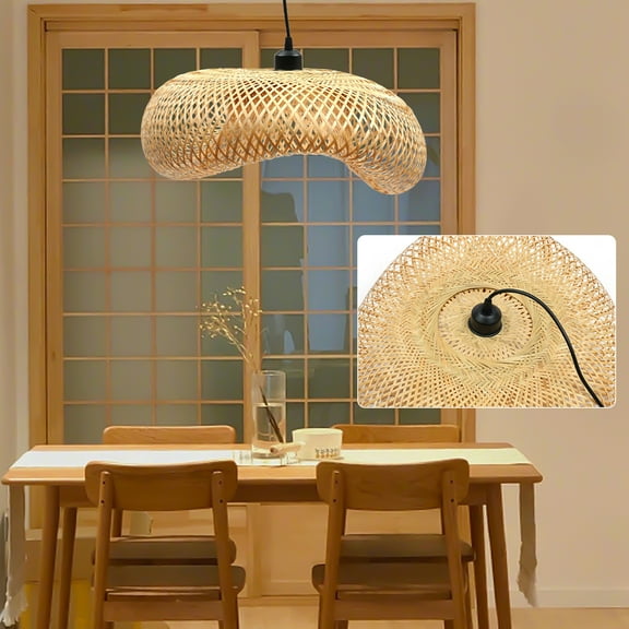 Handmade Bamboo Silk Hollow Woven Pendant Chandelier, Soft and Cozy Light for Living Room, Bedroom, Dining Room, and More