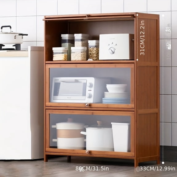 Handmade Bamboo Storage Shelf: 1 to 5 Tier Freestanding Multi-Layer Utility Rack for Kitchen, Cosmetics & Home Decor, High-Quality Non-Glass Open Shelves Design (1pc)