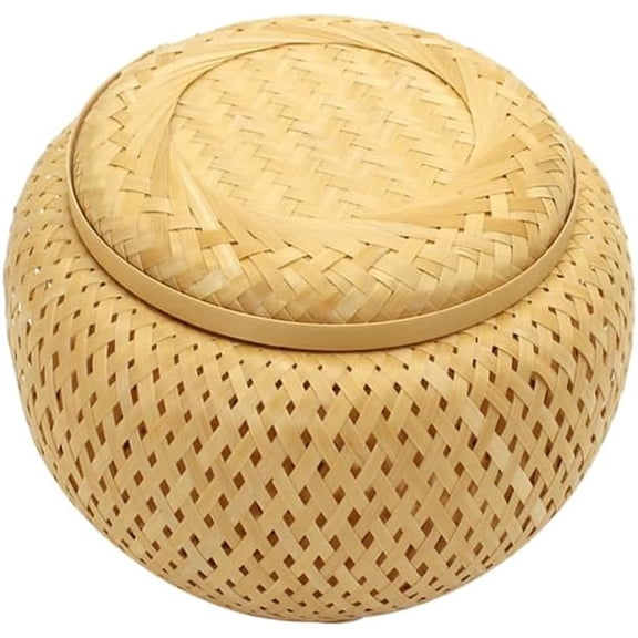 Handmade Bamboo Woven Tea Leaf Storage Jar with Lid Decorative Small Basket for Food and Kitchen Organization