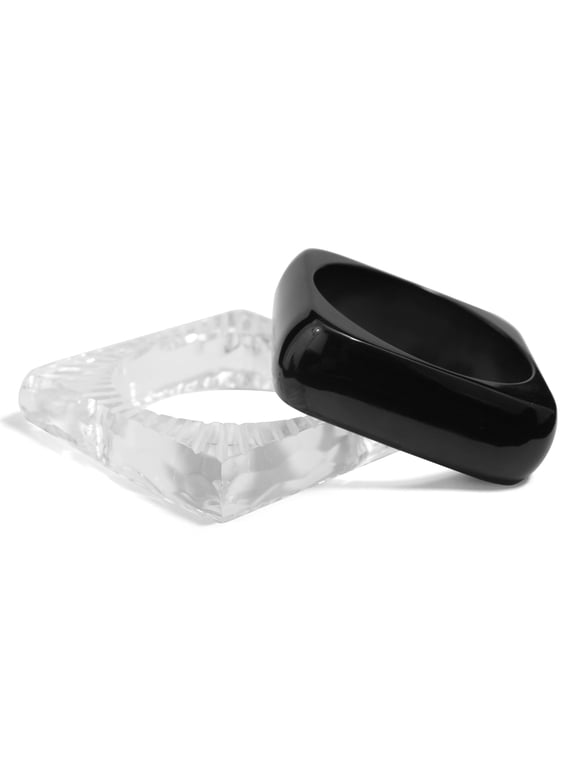 Handmade Acrylic Bangles Bracelets Set of 2 Diaphanous Voodoo, Chunky Clear Black & White Bracelets, Elegant Jewelry Gift for Women