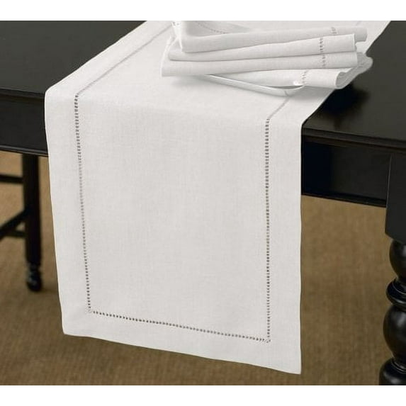 Handmade Basic Hemstitch Table Runner, 16"X72" Rectangular, Various Colors (White)