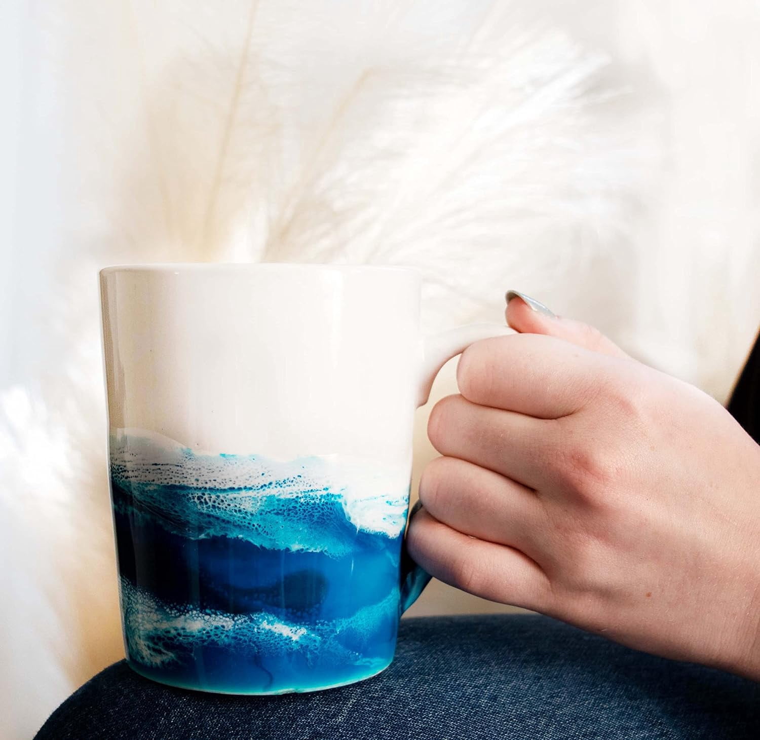 Handmade Beach Themed Mug, Coffee Cup large 14 ounce, Painted Resin ...