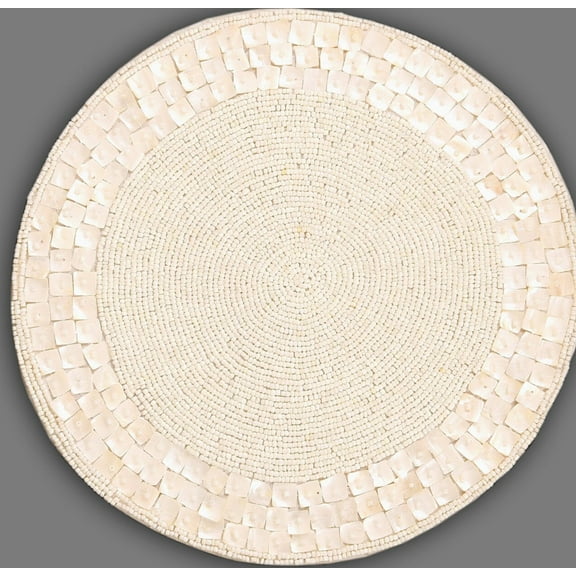 Handmade Bead Placemats, Set Of 4 White Tablemats, Designer Charger Plates 13X13 Inches