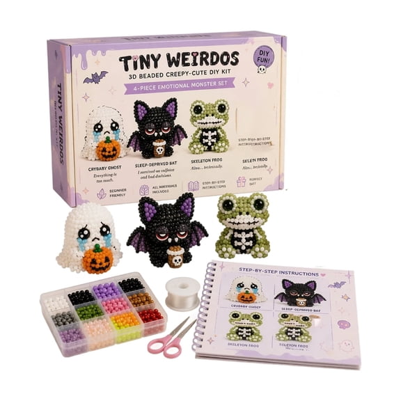 Handmade Bead Set Diy 3D Cute Monster Beading Kit For Beginners With Beads String Tools Instructions 4 Pcs