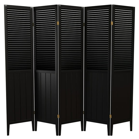 Handmade Beadboard 70-inch Room Divider (China) 5 Panel Black