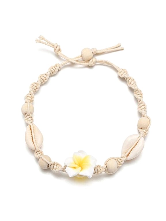Handmade Beaded Anklet Flower Footchain Shell Beads Foot Anklets Chain Beach Jewelry Adjustable Foot Anklet