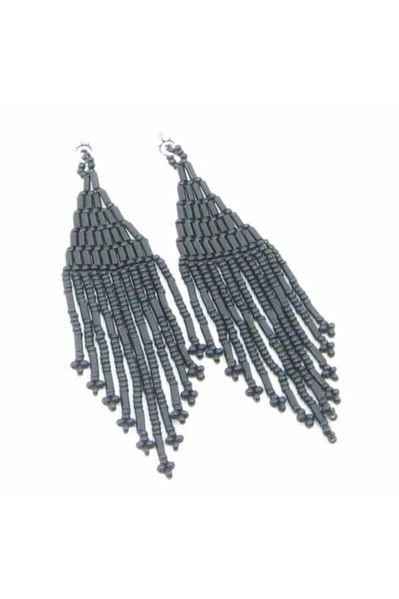 Handmade Beaded Black Seed Bead Big Earrings