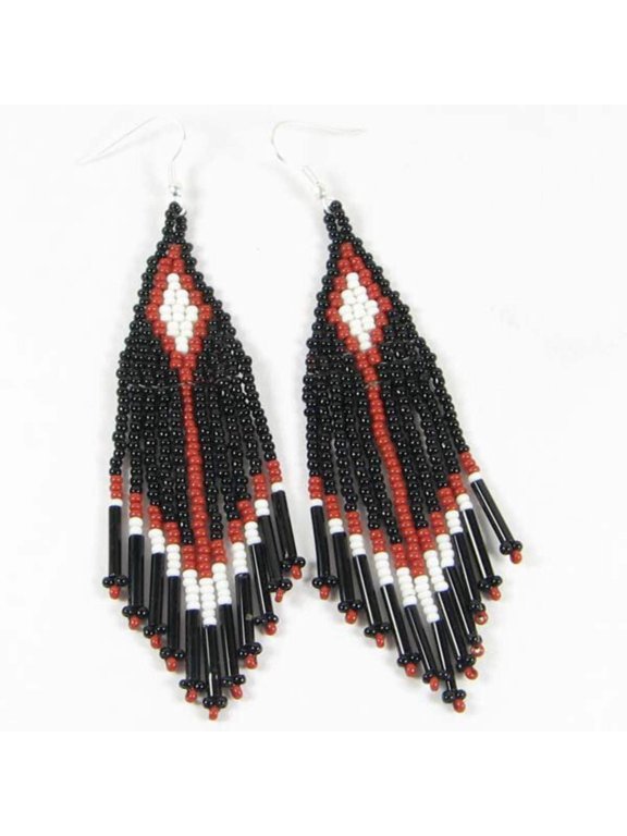 Handmade Beaded Black Seed Bead Earrings
