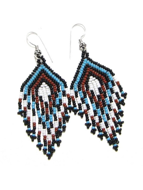 Handmade Beaded Black Seed Bead Hook Earrings