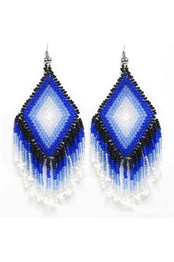 Handmade Beaded Blue Seed Bead Big Earrings